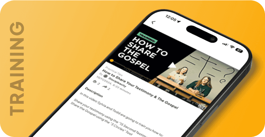 United Hive app showing a training on how to share the Gospel